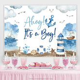 Ahoi Es ist A Junge Marine Anker Thema Babydusche Hintergrund